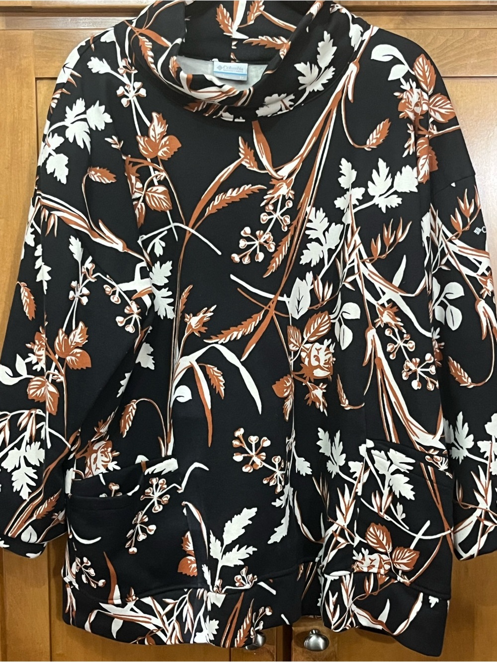 Columbia Black Botanical Leaf Print Cowl Funnel Neck Pullover 2X - Picture 2 of 12